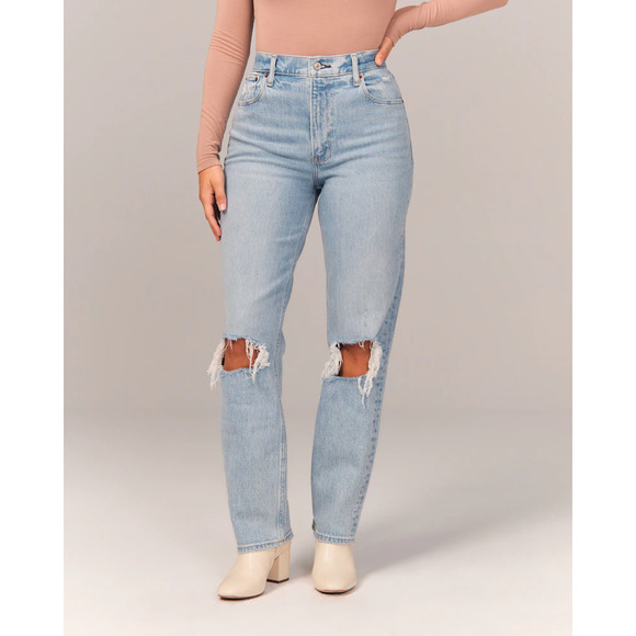 Abercrombie & Fitch Curve Love Ultra High Rise 90s Straight Ripped Denim Jean 26 - Picture 1 of 10